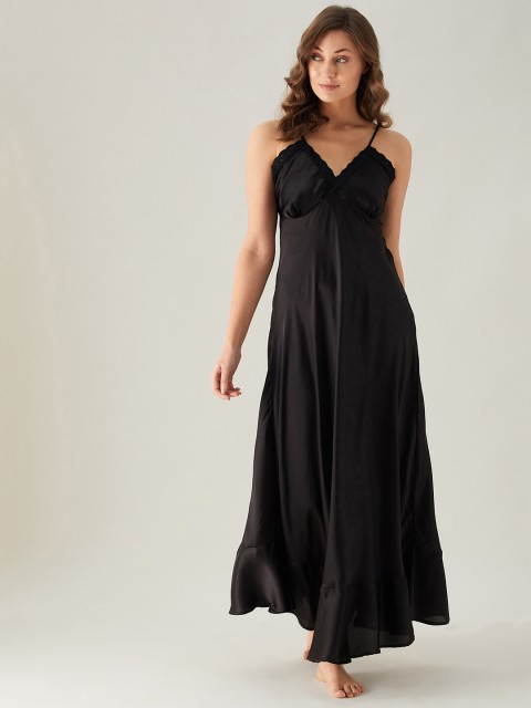 

The Kaftan Company Black Satin Maxi Nightdress