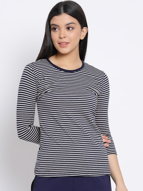 

LYRA Women Navy Blue & White Striped Lounge T-shirt