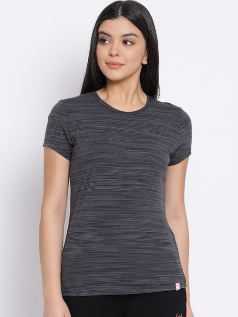

LYRA Women Black Striped T-shirt
