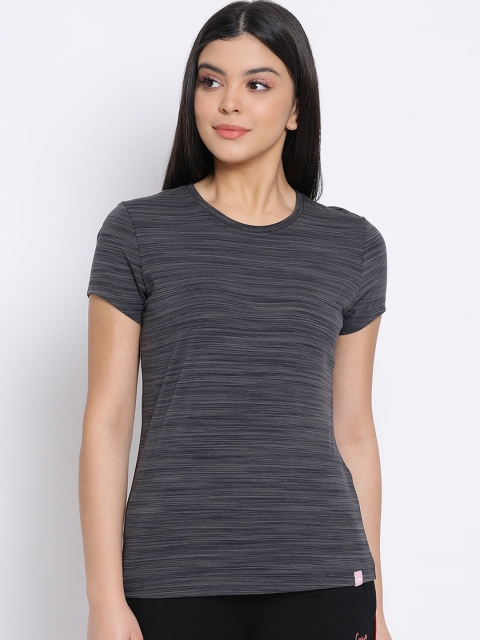

LYRA Women Black Self Design T-shirt