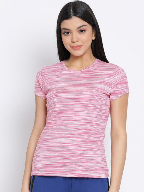

LYRA Women Pink & White Striped Lounge T-shirt