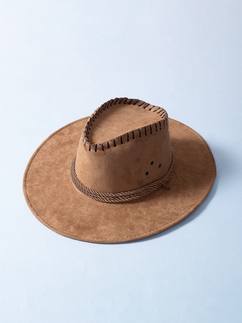 

Golden Peacock Men Beige Solid Faux Leather Cowboy Sun Hat