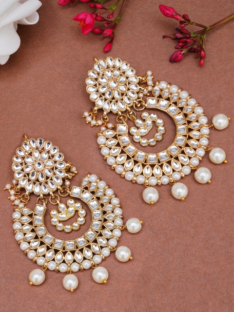 

KARATCART Gold-Plated White Kundan Studded Classic Chandbalis Earrings