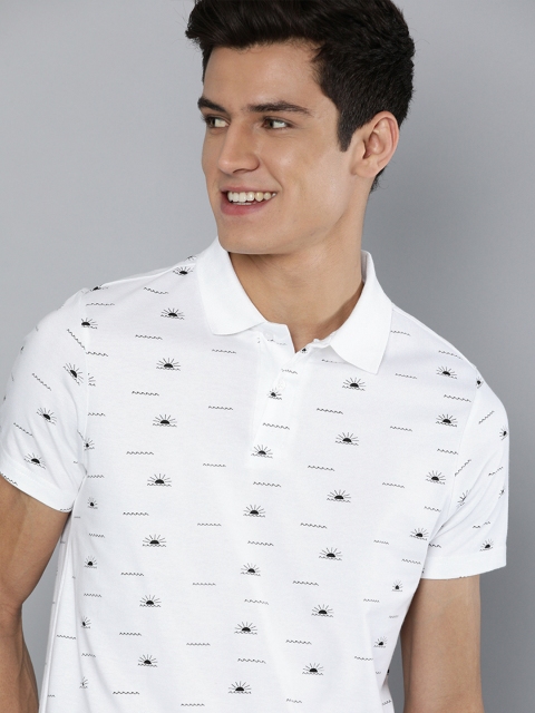 

Mast & Harbour Men White & Black Printed Polo Collar Monochrome T-shirt