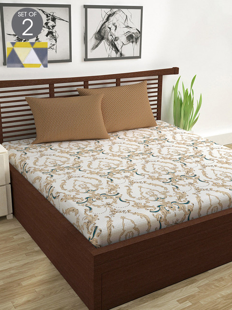 

Divine Casa Beige & Brown Ethnic Motifs 144 TC 2 Queen Bedsheet with 2 Pillow Covers