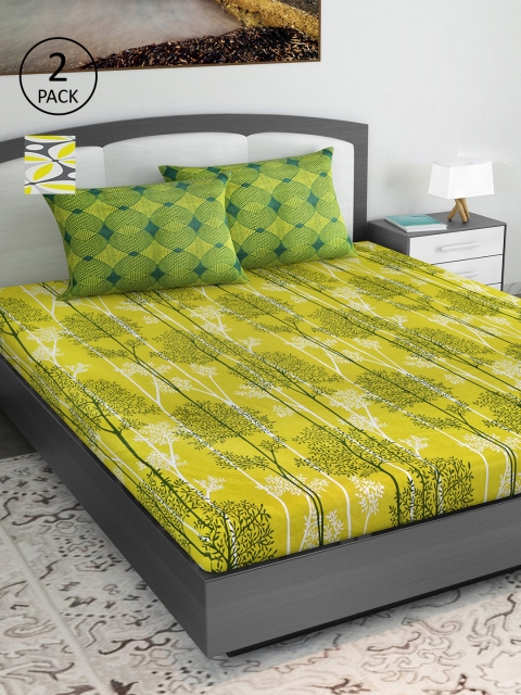 

Divine Casa Green & Grey Geometric 144 TC 4 King Bedsheet with 4 Pillow Covers