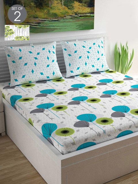 

Divine Casa White & Green Floral 144 TC 2 King Bedsheet with 2 Pillow Covers