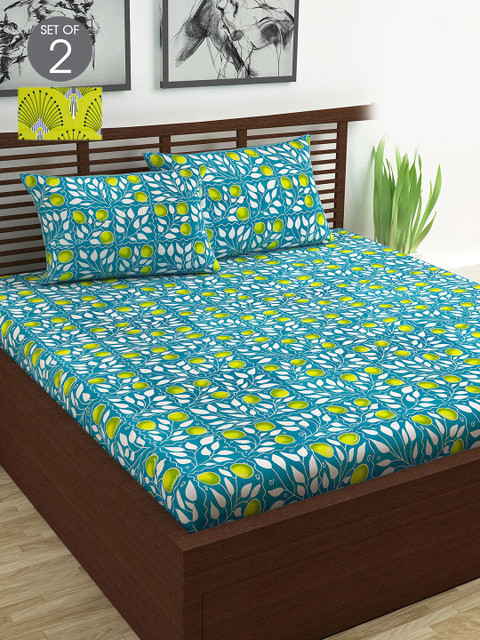 

Divine Casa Teal & Green Floral 144 TC 2 King Bedsheet with 2 Pillow Covers