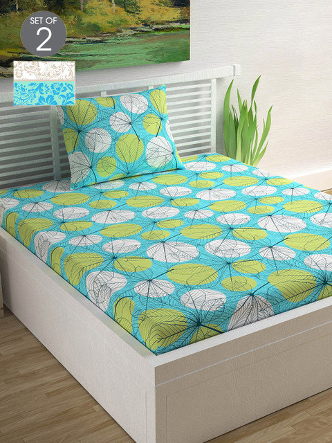 

Divine Casa Green & Blue Ethnic Motifs 144 TC 2 Single Bedsheet with 2 Pillow Covers