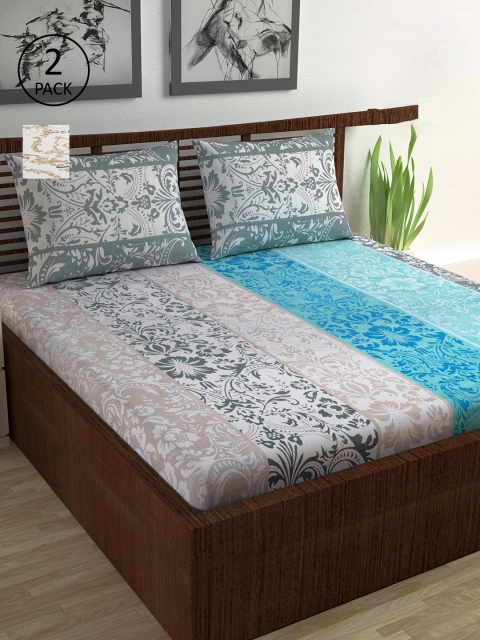 

Divine Casa Teal & Beige Ethnic Motifs 144 TC 2 King Bedsheet with 4 Pillow Covers