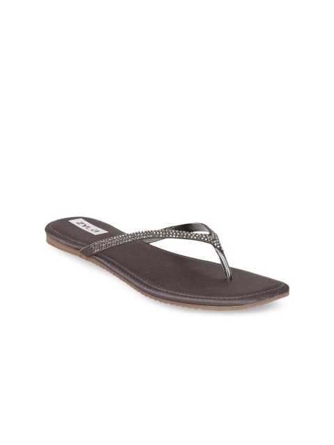 

Zyla Women Grey Embellished T-Strap Flats