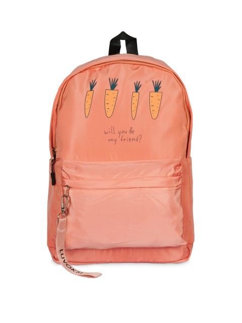 

Luvoksi Women Peach-Coloured & Black Graphic Backpack