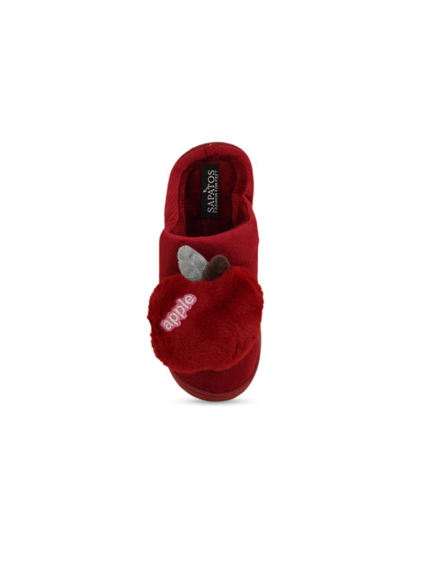 

SAPATOS Women Red Embellished Faux Fur Room Slippers