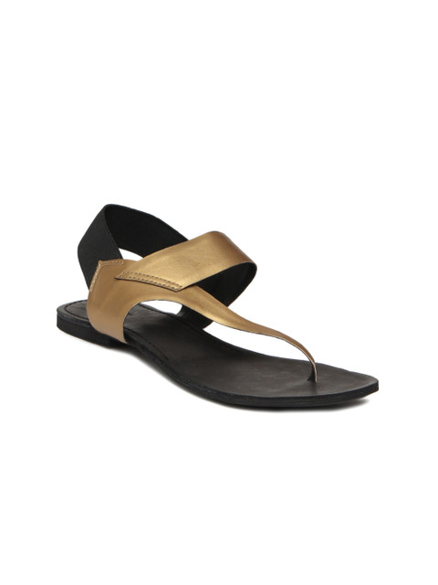 

Lavie Women Gold Solid Open-Toed Flats