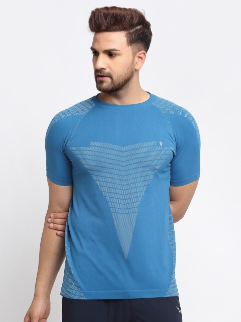 

VENITIAN Men Turquoise Blue & White Printed Slim Fit T-shirt