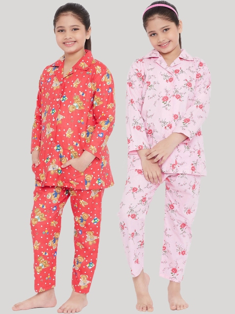 

KYDZI Girls Pack of 2 Pink & Red Printed Night suit