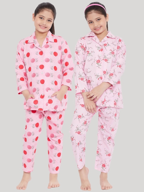 

KYDZI Girls Pack Of 2 Pink & Red Printed Night Suit