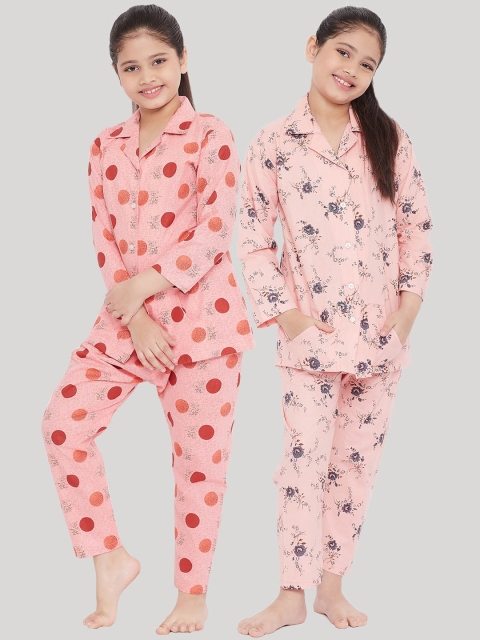 

KYDZI Girls Pack Of 2 Peach-Coloured & Pink Printed Night Suit