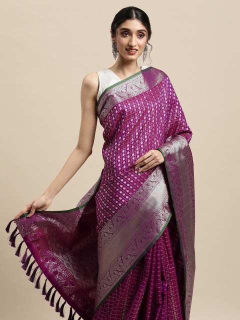 

VASTRANAND Burgundy & Gold-Toned Zari Silk Blend Banarasi Saree