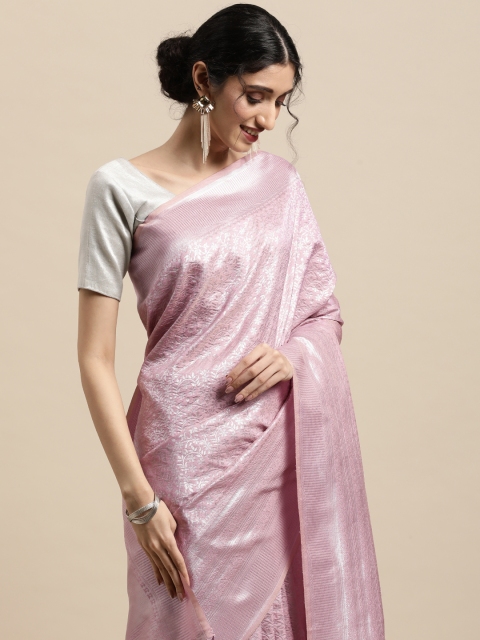 

VASTRANAND Lavender & Silver-Toned Woven Design Zari Silk Blend Kanjeevaram Saree