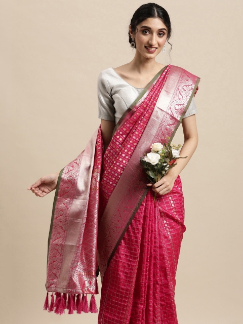 

VASTRANAND Pink & Gold-Toned Zari Silk Blend Banarasi Saree