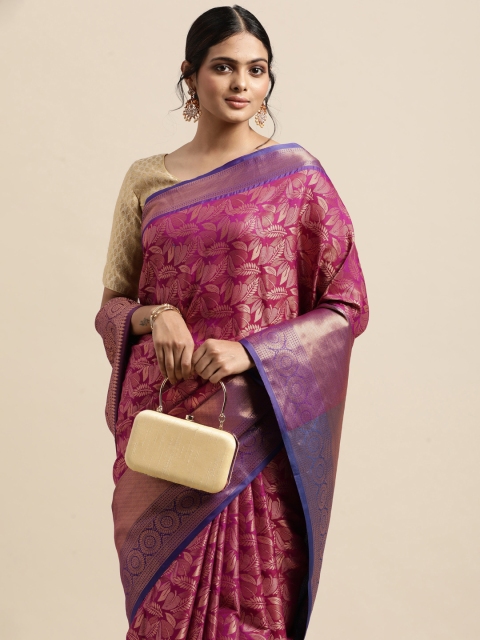 

VASTRANAND Burgundy & Gold-Toned Woven Design Zari Silk Blend Kanjeevaram Saree