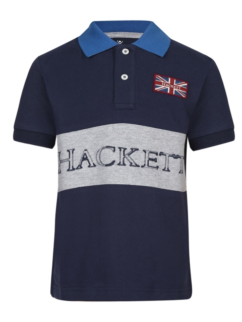 

HACKETT LONDON Boys Navy Blue Colourblocked Polo Collar T-shirt
