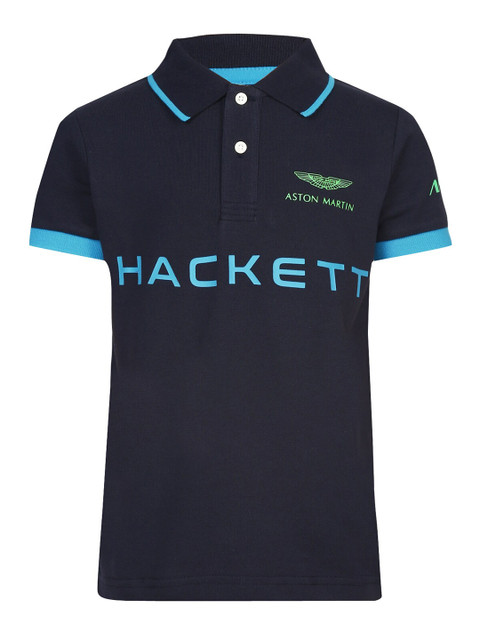 

HACKETT LONDON Boys Navy Blue Brand Logo Printed Polo Collar T-shirt