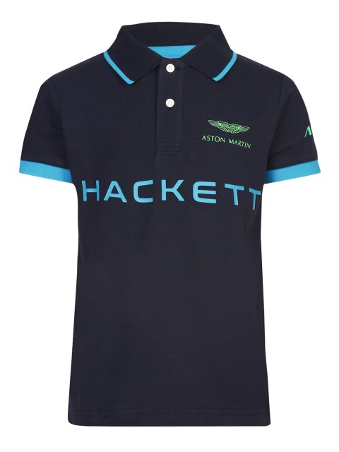 

HACKETT LONDON Boys Navy Blue Brand Logo Printed Cotton Polo Collar T-shirt