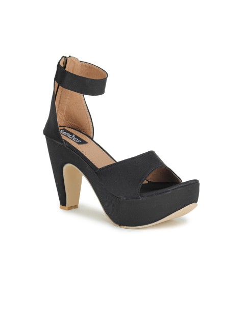 

SAPATOS Black & Beige Suede Block Heel Sandals