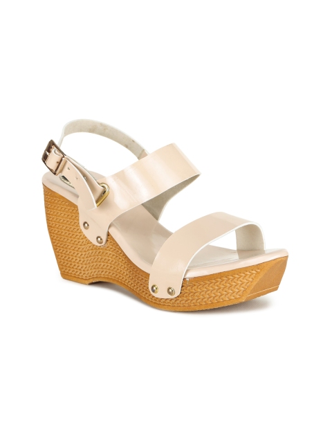 

SAPATOS Beige Wedge Peep Toes with Buckles