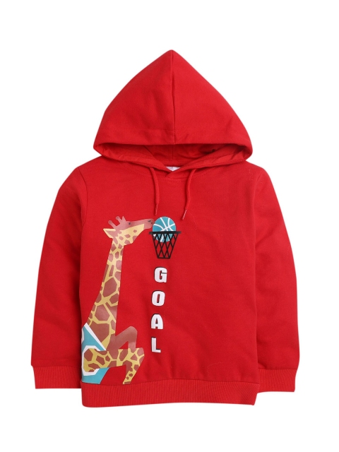 

BUMZEE Boys Red Printed Hooded Sweatshirt