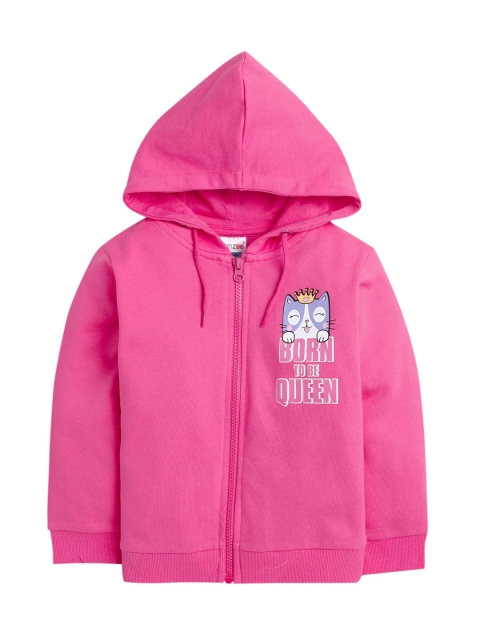 

BUMZEE Girls Pink Printed Hooded Sweatshirt