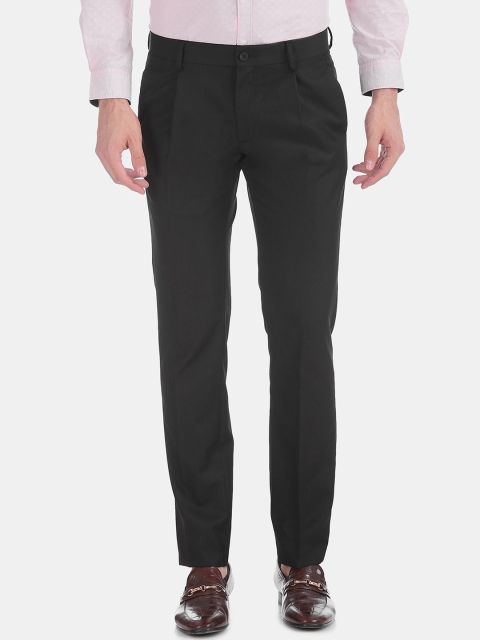 

Excalibur Men Black Slim Fit Pleated Trousers