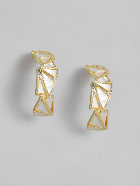 

MIDASKART White & Gold-Toned Rhodium Plated Circular Mother of Pearl Half Hoop Earrings