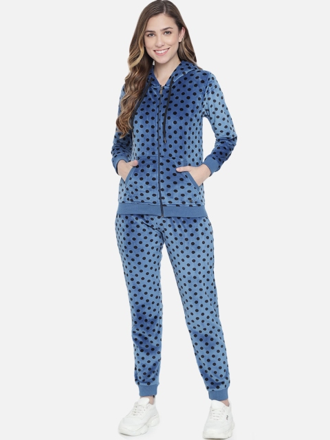 

ANTI CULTURE Women Blue & Black Self Design Cotton Track Suit