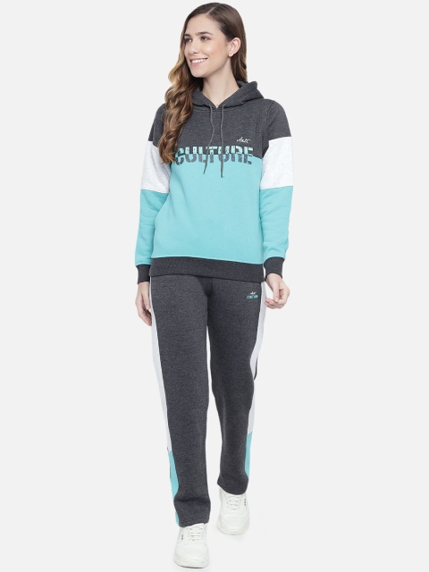 

ANTI CULTURE Women Blue Colourblocked Cotton Tracksuit