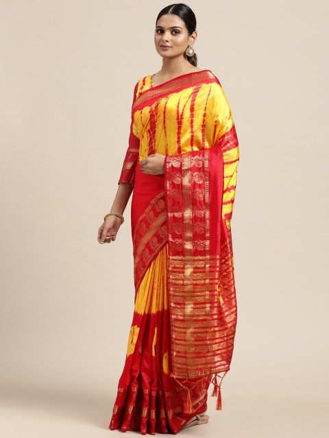 

Mitera Yellow & Red Batik Print Tie and Dye Saree