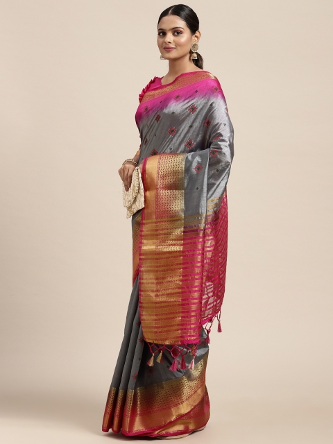

Mitera Grey Ethnic Motifs Printed Saree