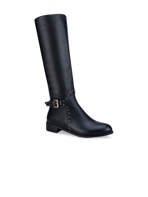 

ROSSO BRUNELLO Black High-Top Block Heeled Boots with Buckles