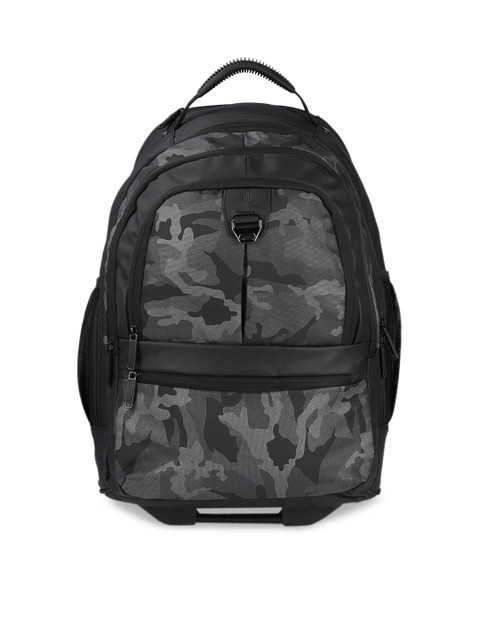 

THE CLOWNFISH Black Camouflage Printed Waterproof Trolley Backpack