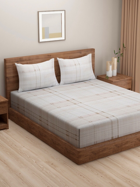

SWAYAM Grey & Brown Geometric 200 TC King Bedsheet with 2 Pillow Covers