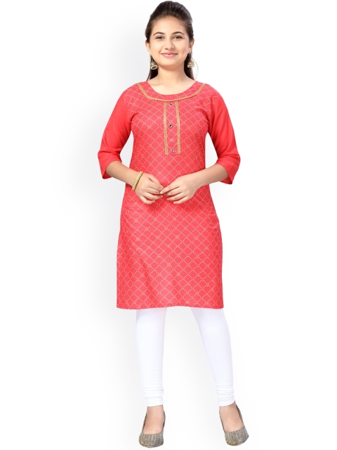 

Aarika Girls Fuchsia Printed Regular Gotta Patti Pure Cotton Kurta with Leggings