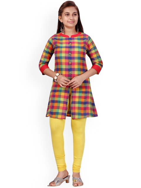 

Aarika Girls Multicoloured Checked Regular Pure Cotton Kurta with Churidar, Multi