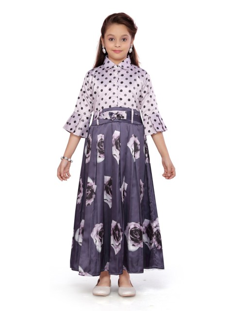 

Aarika Pink Floral Net Party Wear Maxi Dress
