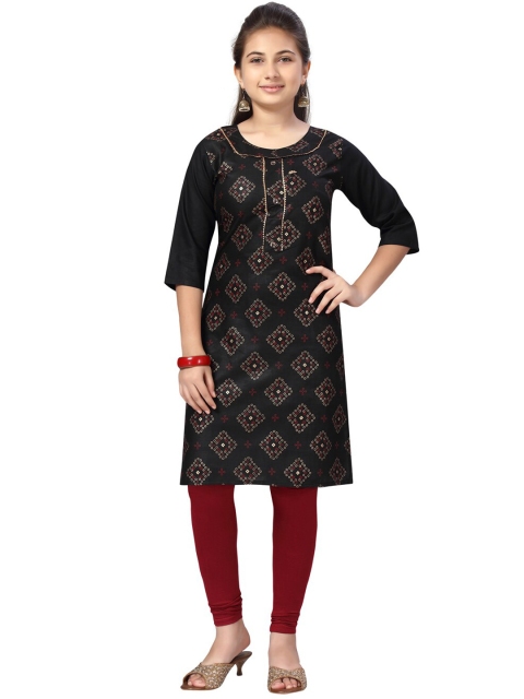 

Aarika Girls Black Ethnic Motifs Printed Regular Pure Cotton Kurta with Trousers