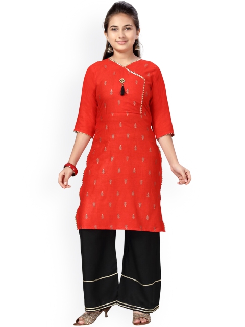 

Aarika Girls Orange Ethnic Motifs Printed Regular Pure Cotton Kurta Set & Dupatta