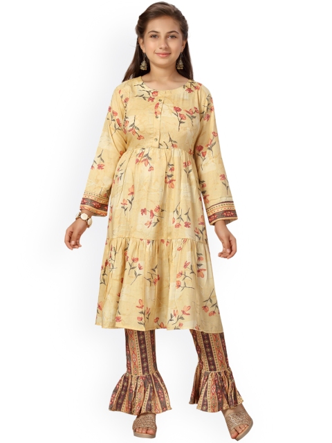 

Aarika Girls Yellow Pure Cotton Kurti with Flared Pants