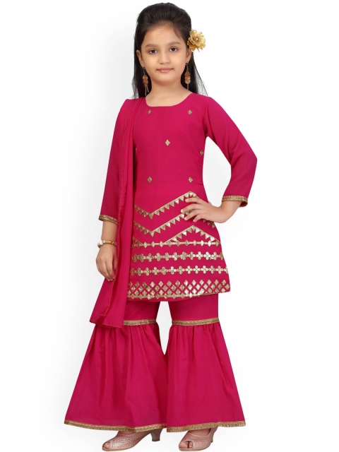 

Aarika Girls Pink Printed Regular Kurti with Sharara & Dupatta