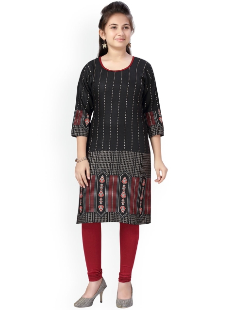 

Aarika Girls Black & Maroon Ethnic Motifs Printed Regular Pure Cotton Kurta with Churidar